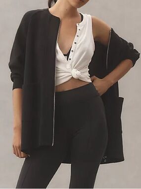 Anthropologie VARLEY AUGUSTA ZIP-UP SWEATSHIRT Black Classic Jacket Lightweight